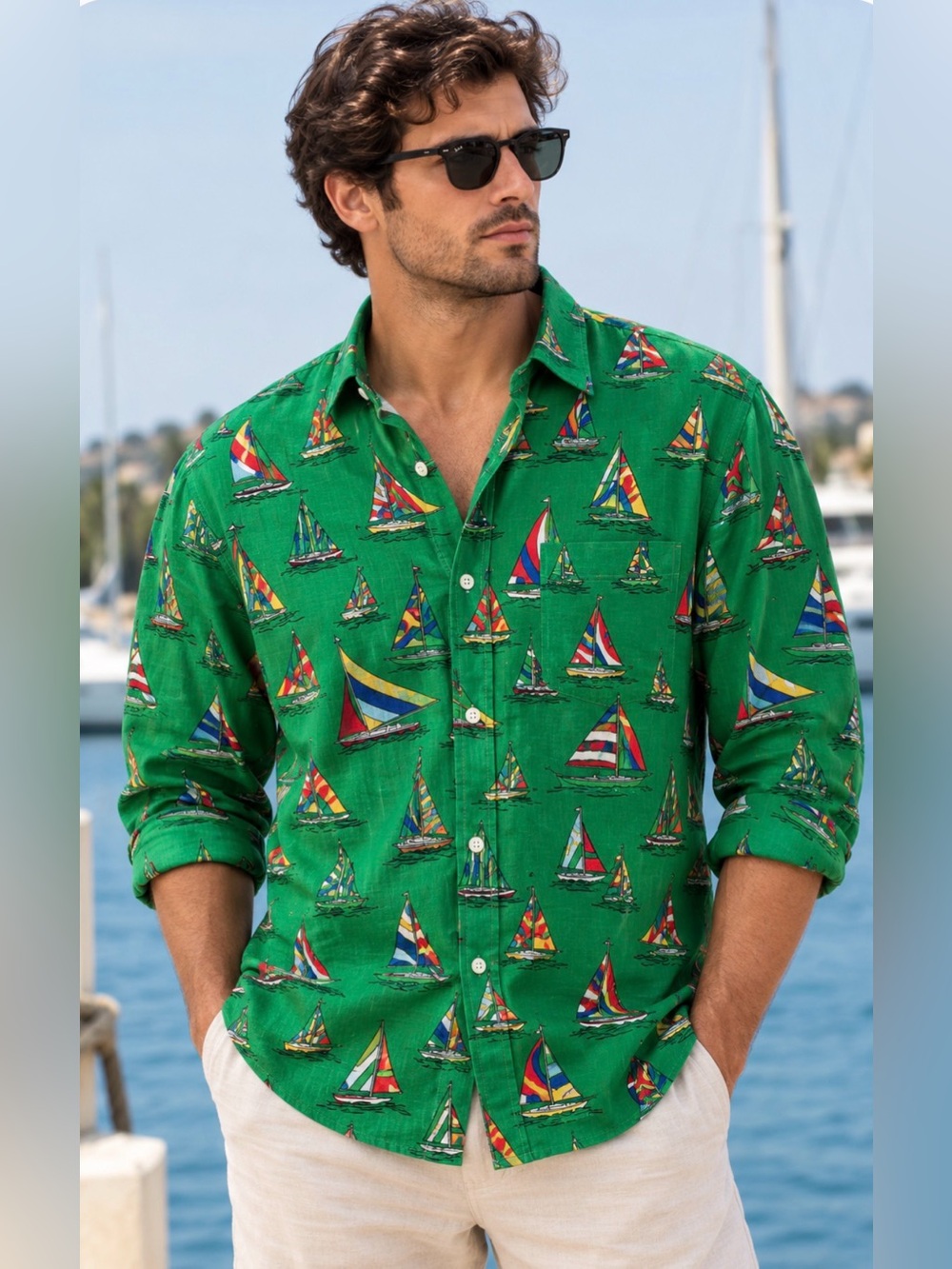 NWOT Polo Ralph Lauren Green 100% Linen Sailboat Regatta Shirt XXL